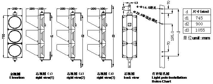 LED交通信號燈尺寸圖